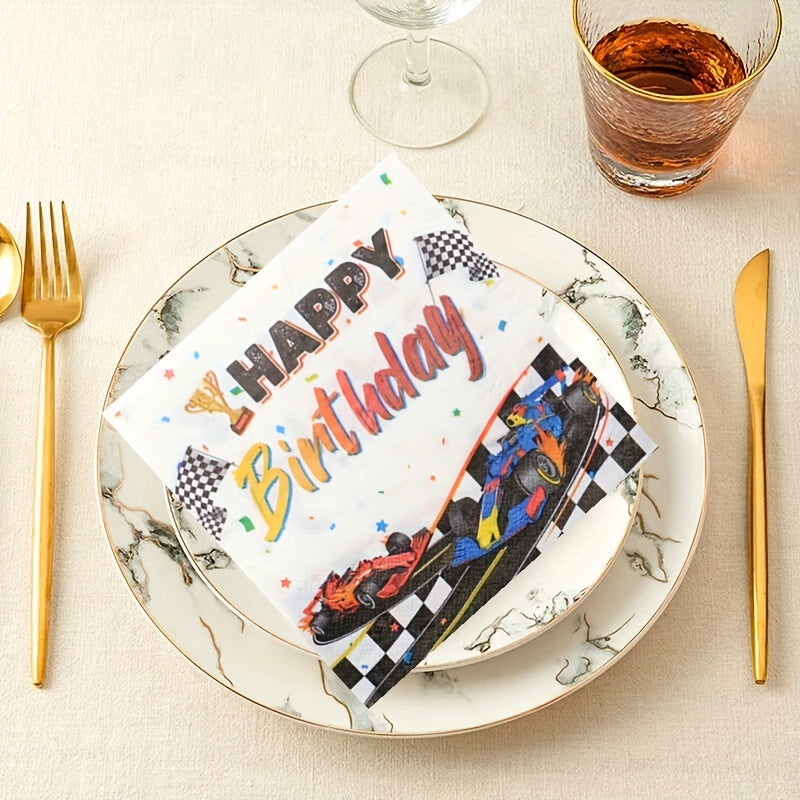 20pcs Racing Car Birthday Party Napkins - Racing Car Themed Paper Dinnerware