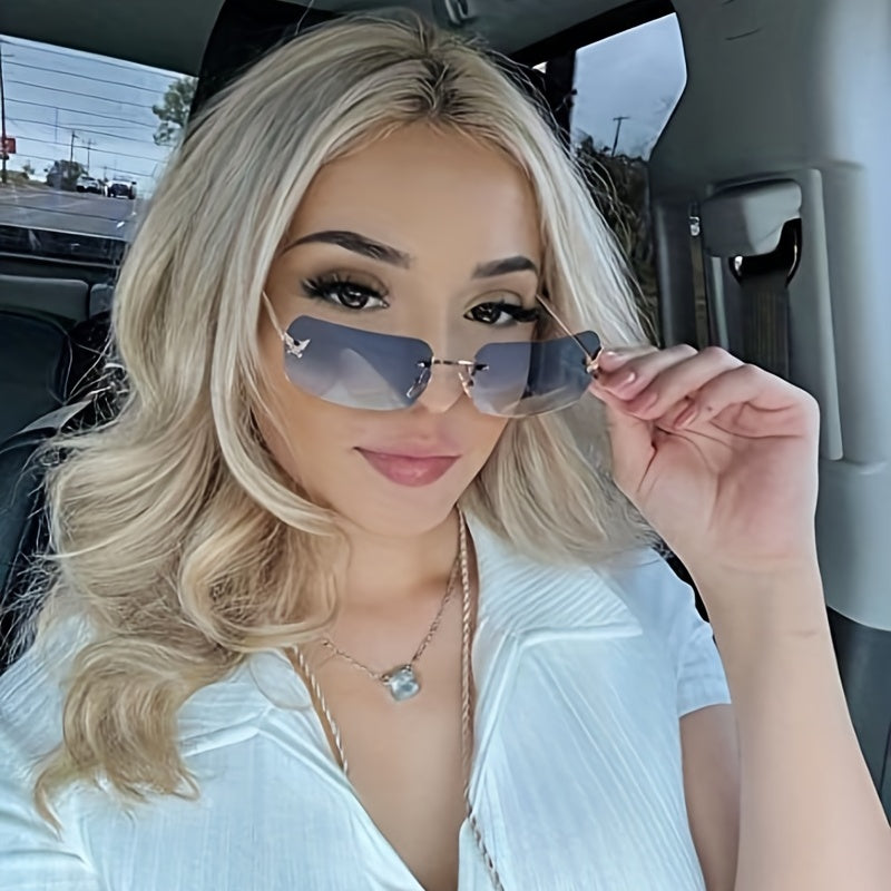 Y2K Rimless Butterfly Sunglasses Gradient Lens UV400
