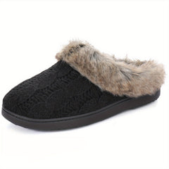 Women's Fuzzy Knit Slippers with Memory Foam and Fleece Liner