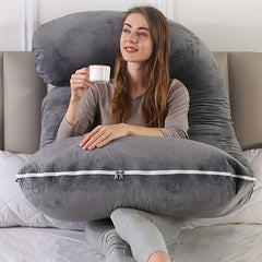 J Shaped Full Body Pillow with Cooling Cover & Removable Velvet Cushion