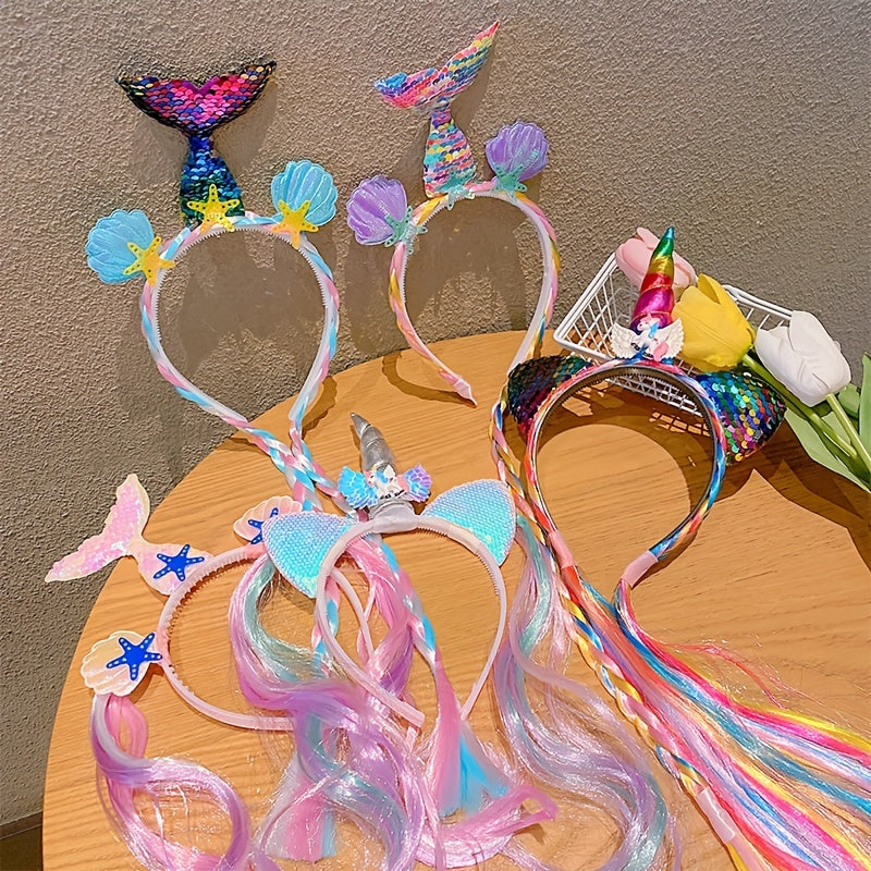 Girls Mermaid Unicorn Wig Sequin Headband Costume Dress Up Party Hair Accessorie