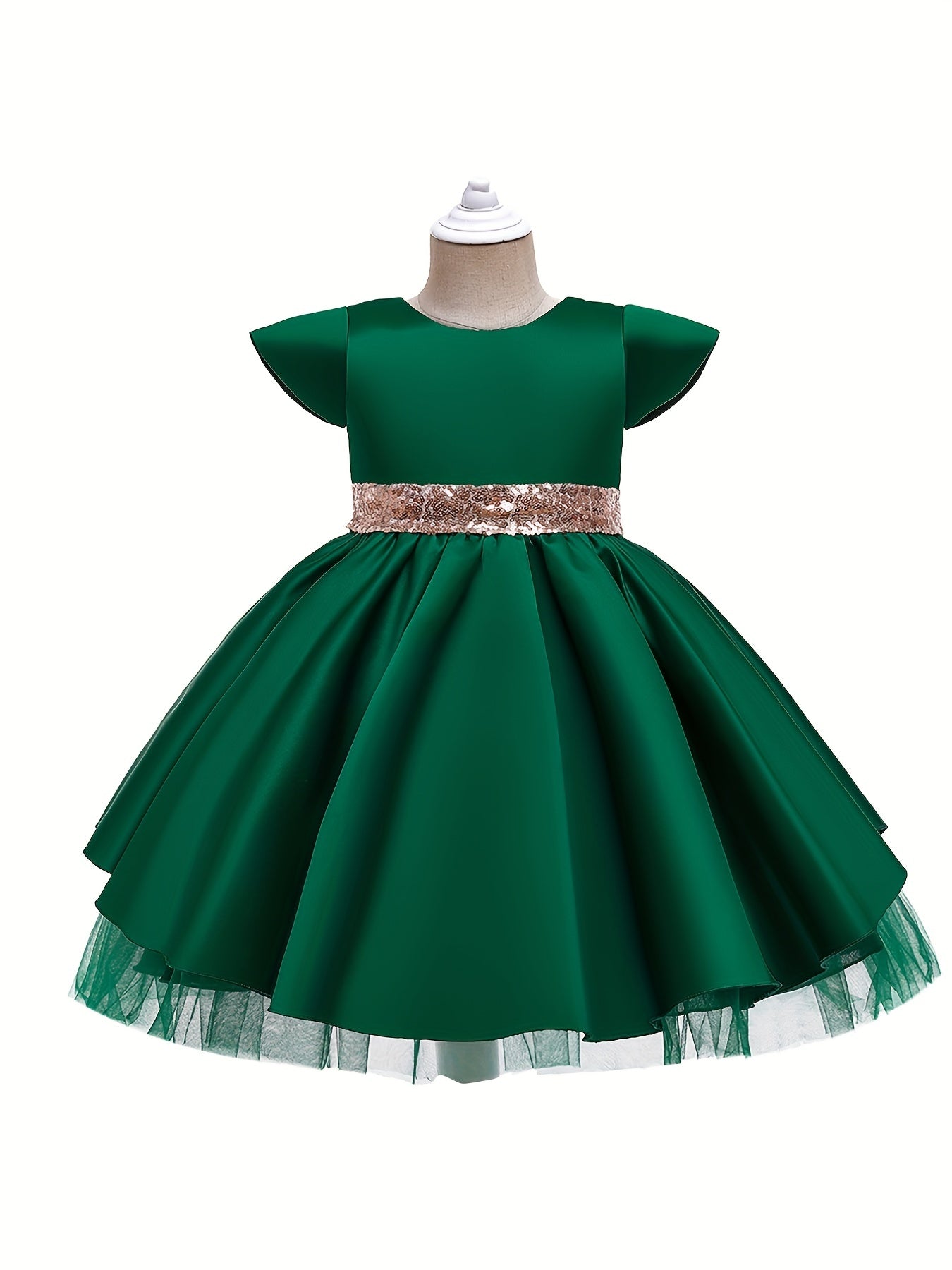 Toddler Girls Back Sequins Bow Heart Cut Out Princess Dress