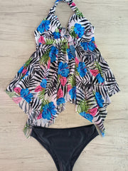 Leaf Print V Neck Bikini Sets Halter Neck High Stretch Two Pieces Swims