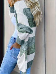 Striped Button Up Pocket Cardigan Long Sleeve Sweater