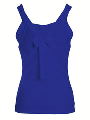 Figure & Letter Print Cami Top Sexy Back Bow Slim Spaghetti Strap Top