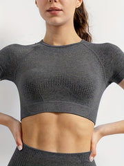 Seamless Yoga T Shirt Crop Top Short Sleeve Gym Workout Athletic Tee
