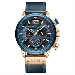 LIGE Boy's Leather Quartz Watch Waterproof Sport Clock