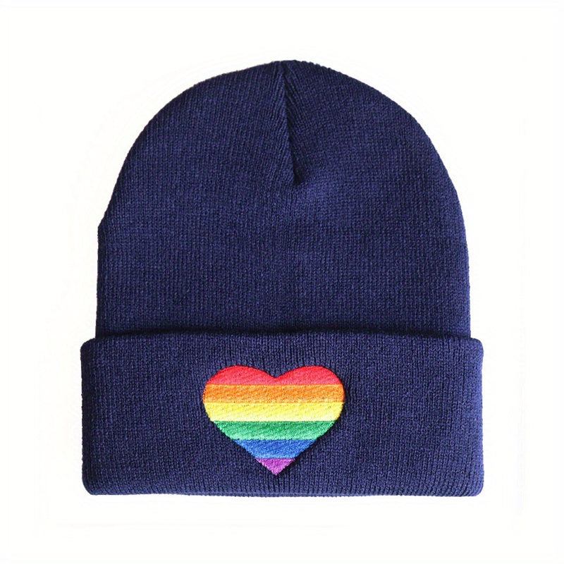 Rainbow Heart Embroidered Beanie