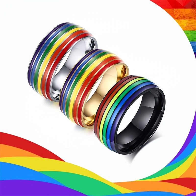 Rainbow Pride Ring LGBT Stainless Steel Friendship Jewelry