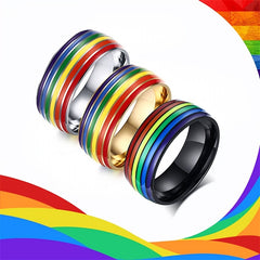 Rainbow Pride Ring LGBT Stainless Steel Friendship Jewelry