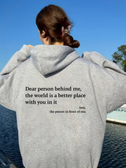Letter Print Kangaroo Pocket Hoodie Casual Long Sleeve Drawstring Hoodies Sweats
