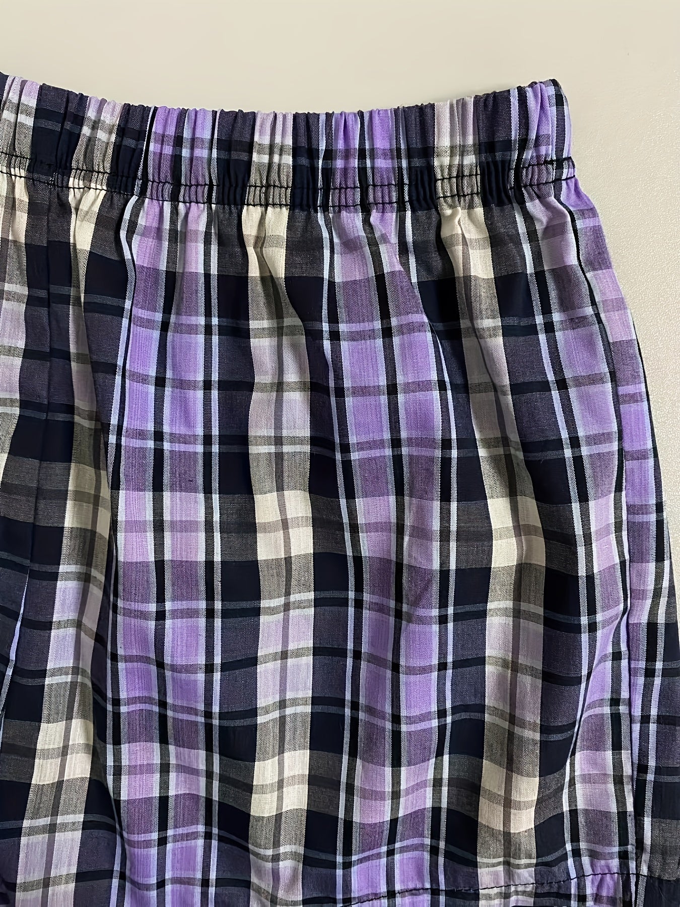 Colorblock Plaid Pajamas Set Short Sleeve Crew Neck Top & Shorts