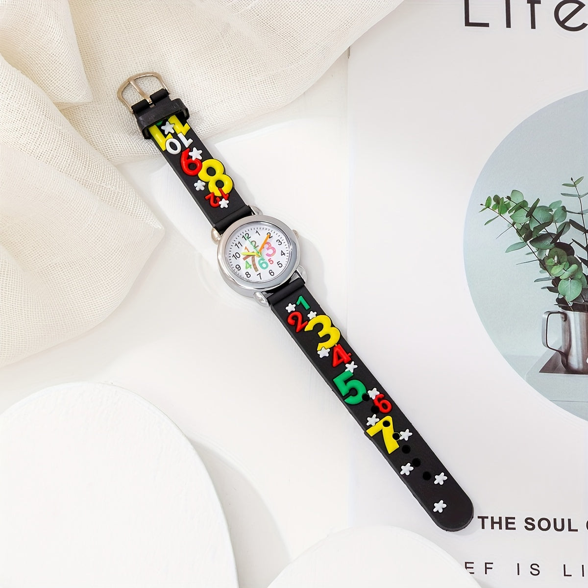 Kids Digital Quartz Watch - Cute Number Pointer Wristwatch
