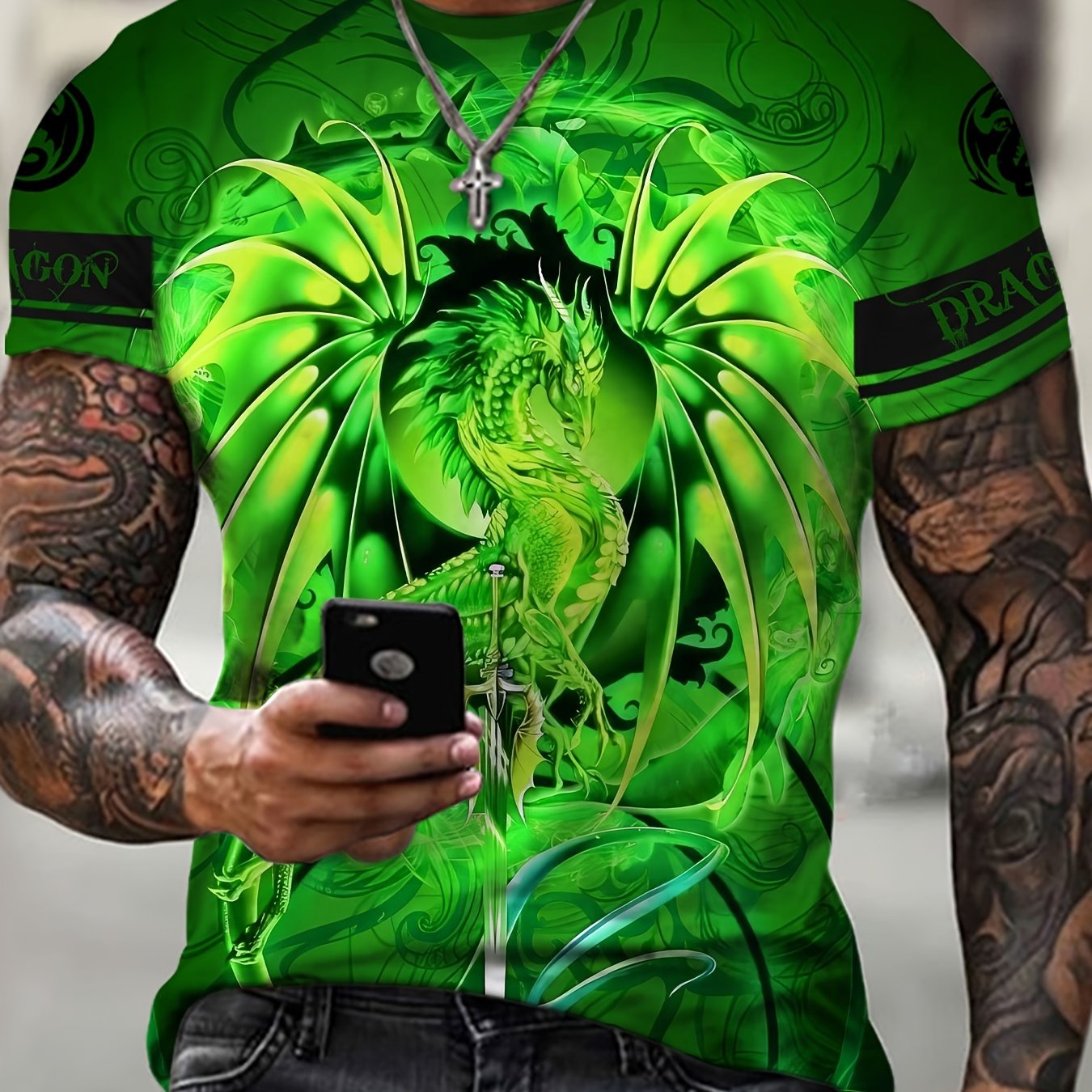 Dragon Print Men's Short Sleeve T-shirt Graphic Tee Men's Summer Clothes
