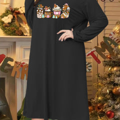 Christmas Lounge Dress Women's Plus Gingerbread Man & Funny Coffee Pri