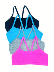 4pcs Girls Training Bras Stretchy Sports Bralette Sleeveless Crop Tank Tops