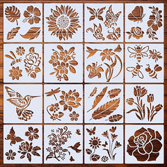16pcs Reusable Floral Stencils Sunflower Bee Butterfly Painting Stencils
