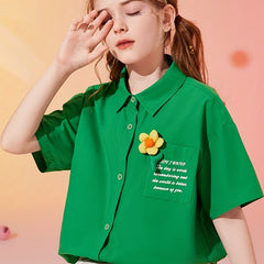 Forest Series Girls Short Sleeve Shirt Flower Graphic Top