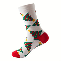 3 Pairs Christmas Print Socks Comfy & Breathable Mid Tube Women's Stockings