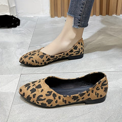 Leopard Print Ballet Flats Pointed Toe Soft Sole Micro Suede Shoes