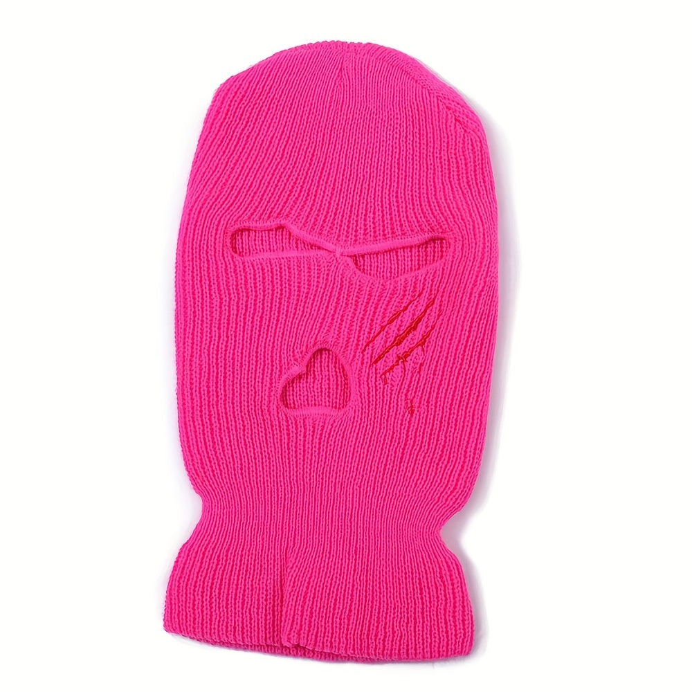Men's Paw Print Three Hole Knit Cap Warm Cycling Hat