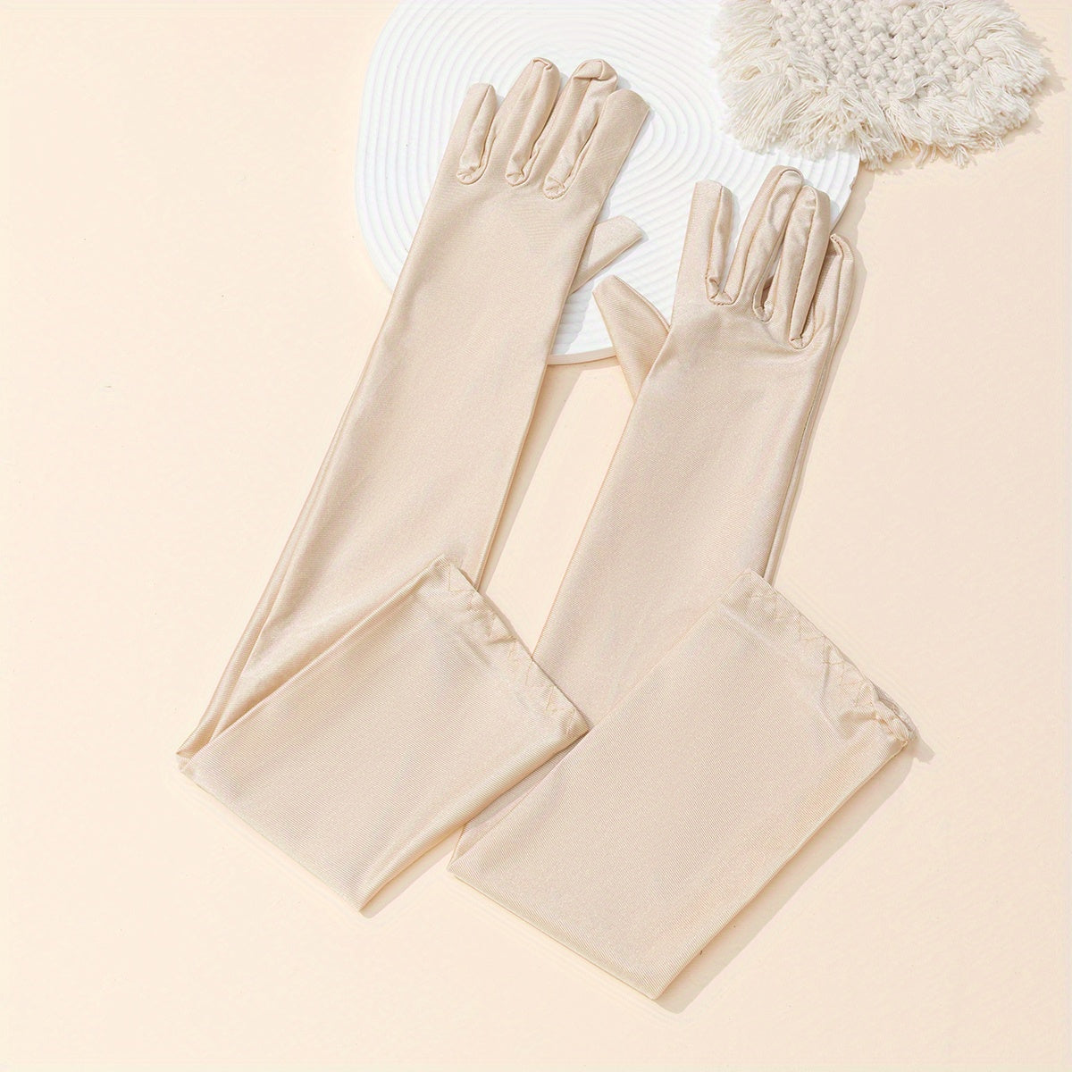 Pleated Satin Long Gloves for Wedding Bridal Dress