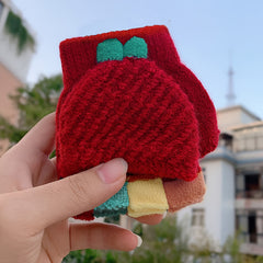 Knit Flip Open Finger Kids Gloves Warm Half Finger Boys Girl