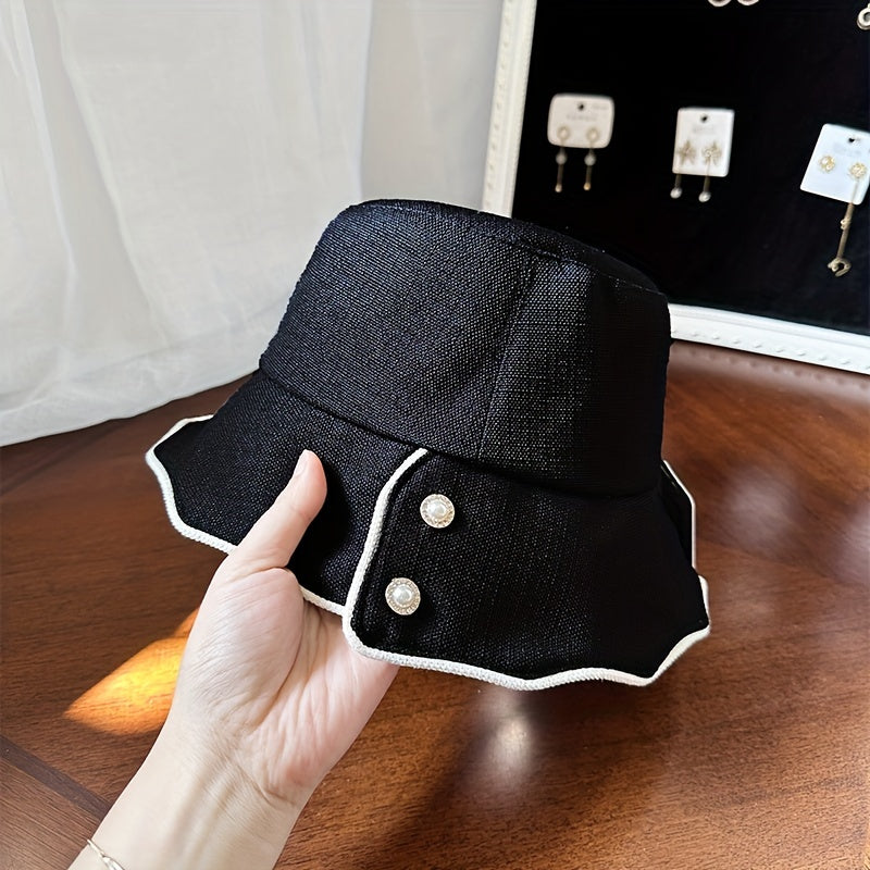 Ruffles Bucket Hat Stripe Decor Casual Fedora Beach Hats