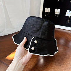 Ruffles Bucket Hat Stripe Decor Casual Fedora Beach Hats