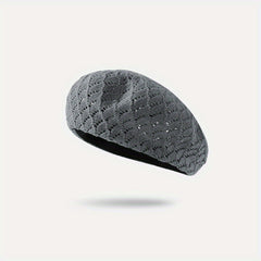 Knitted Hollow Out Beret Solid Thin Breathable Lightweight Painter Cap
