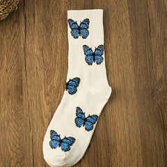 3 Pairs Butterfly Print Socks Comfy & Breathable Mid Tube Socks