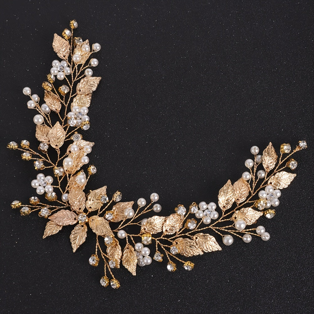 Faux Pearl Leaf Hairband Headband Rhinestone Wedding Hair Accessory