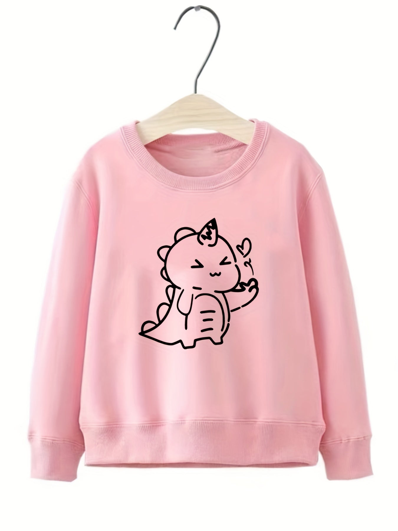 Girls Dino Print Crew Neck Sweatshirt Long Sleeve Top Kids Spring Fall