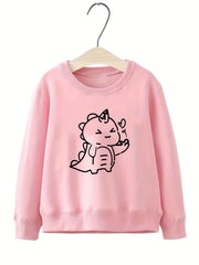 Girls Dino Print Crew Neck Sweatshirt Long Sleeve Top Kids Spring Fall
