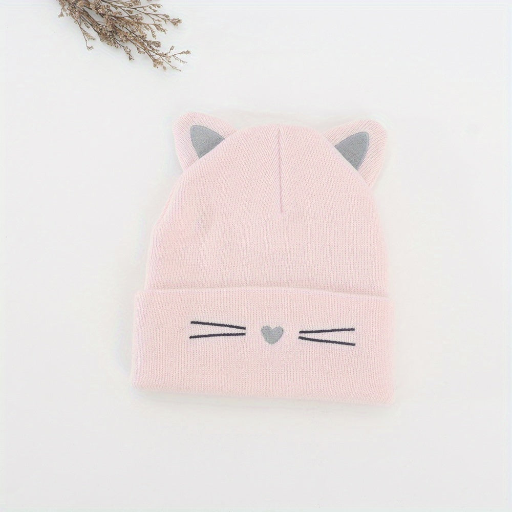 Warm Knitted Cat Beanie Hat for 1-4 Year Old Girls