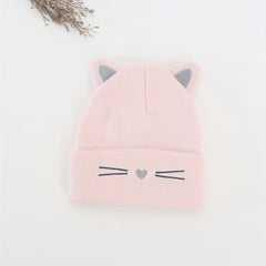 Warm Knitted Cat Beanie Hat for 1-4 Year Old Girls