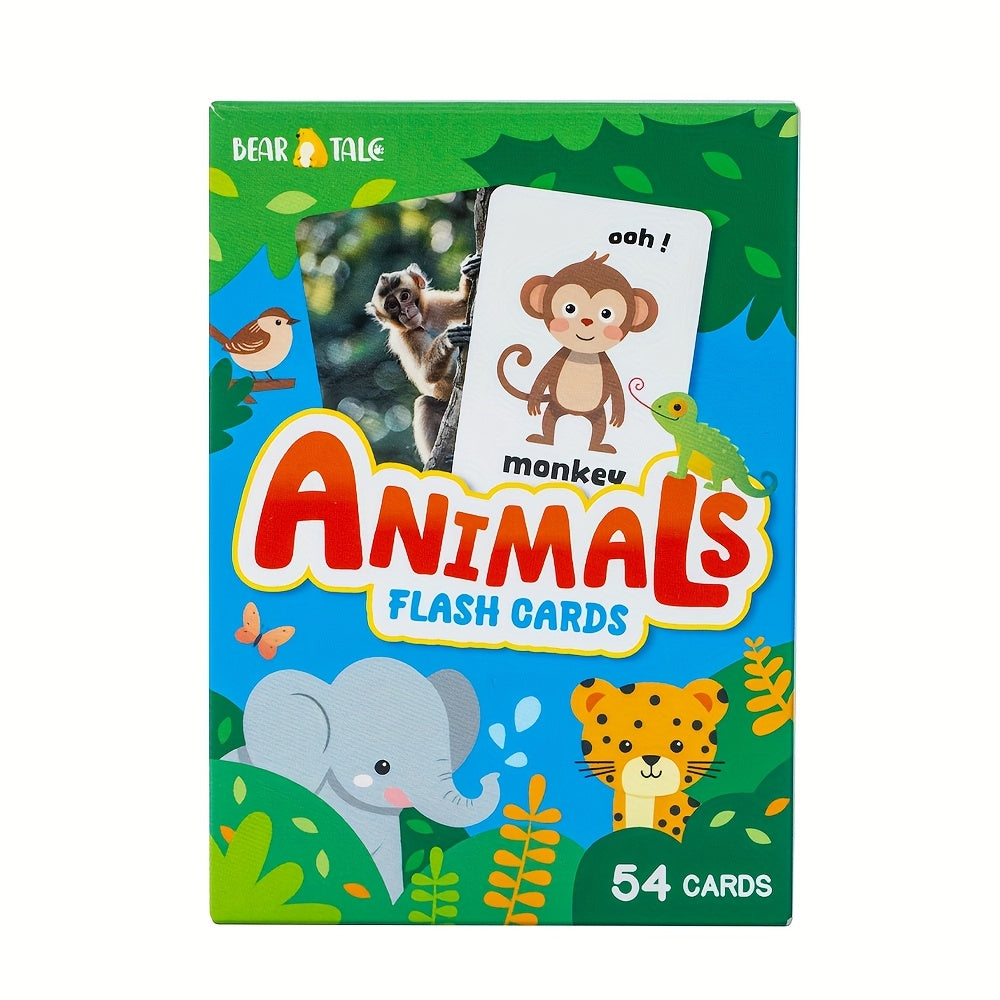Animals Flashcards Real Photos & Cartoon Double Sided Baby Learning Cards