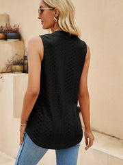 Eyelet Embroidered V Neck Tank Top Sleeveless Summer Casual Women's Tank