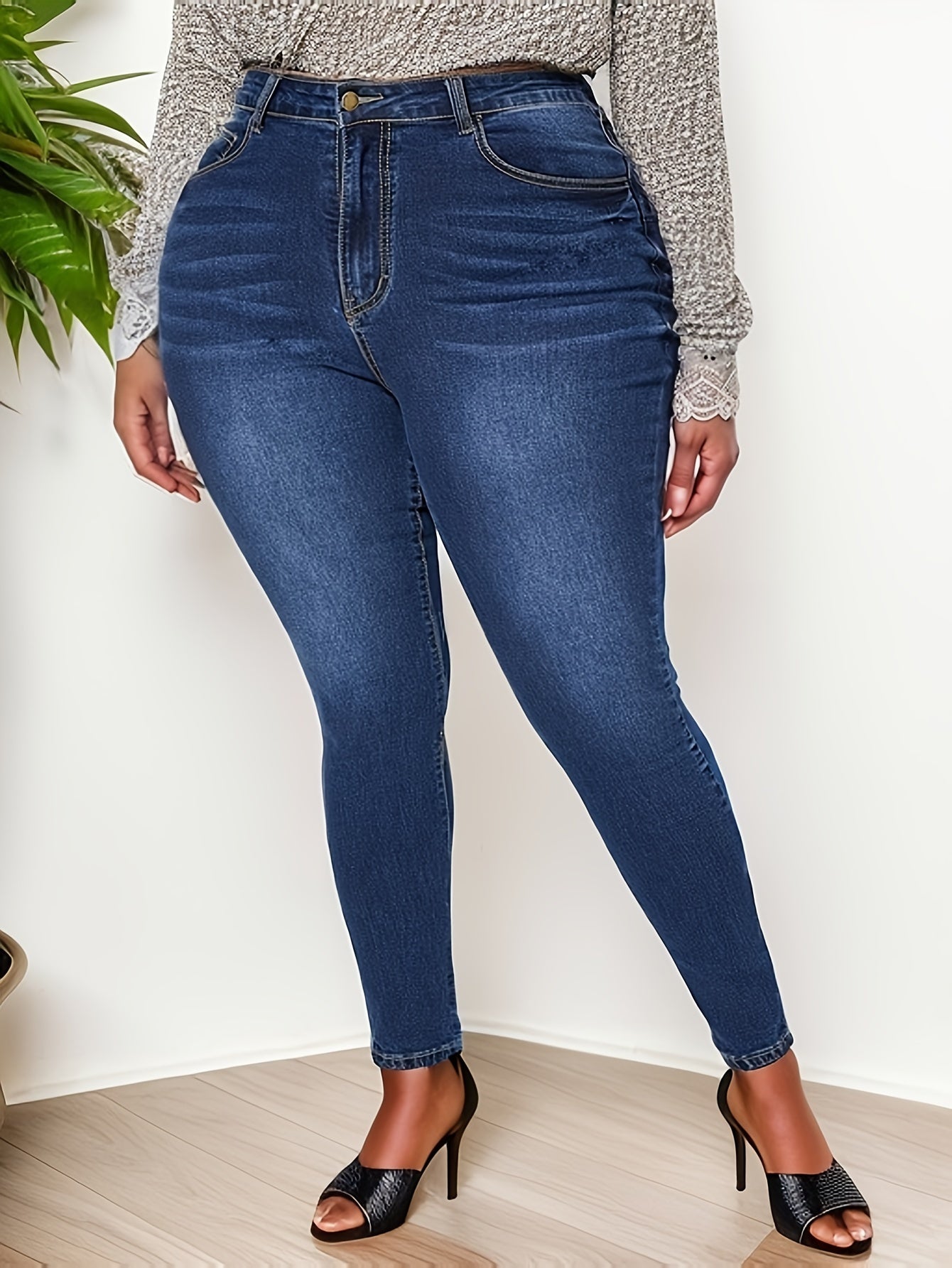 Solid High Rise High Stretch Skinny Jeans