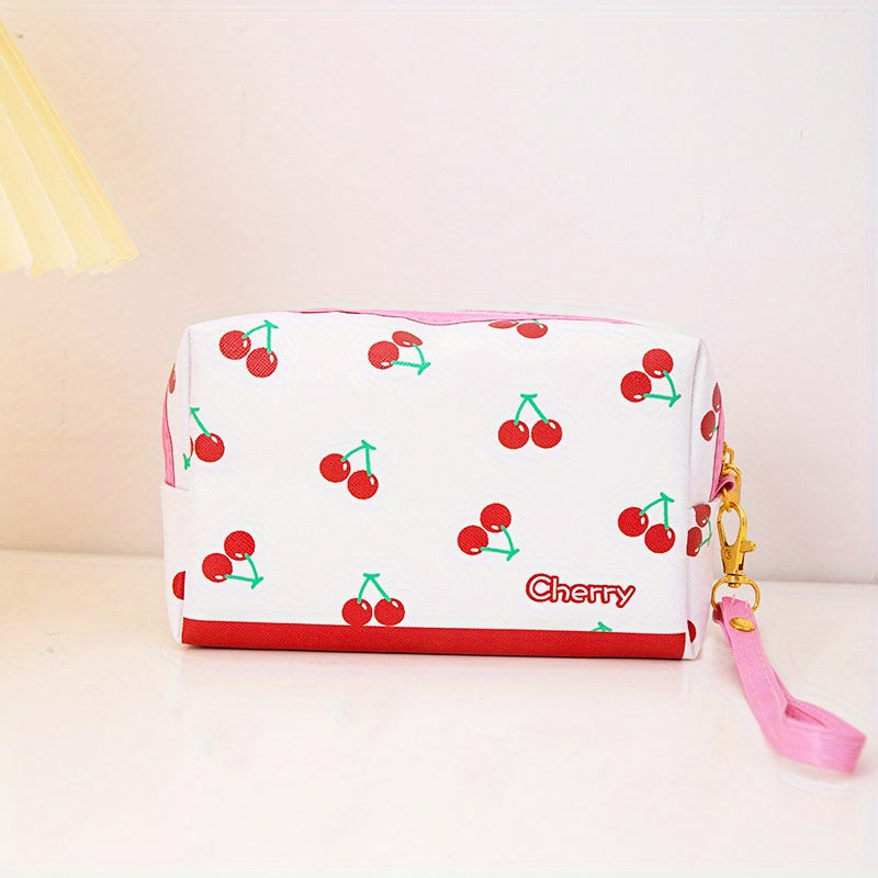 Cherry Print Square Makeup Bag Cartoon PU Toiletry Bag