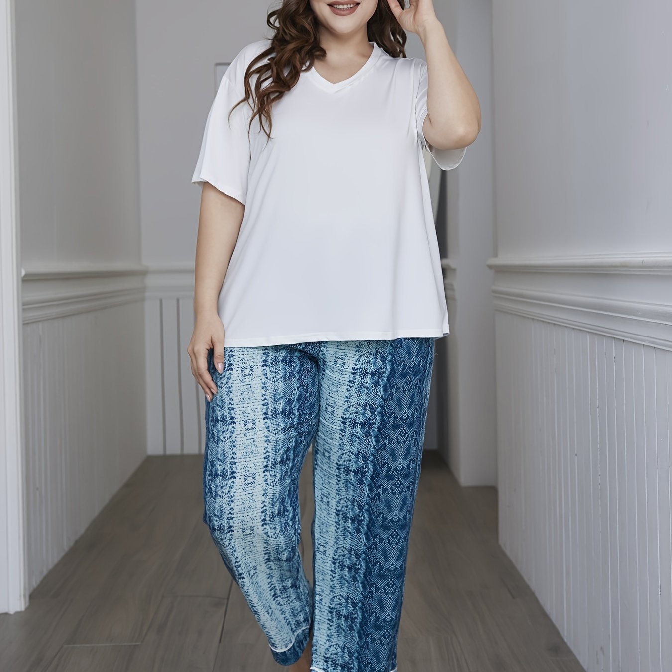 Colorblock Short Sleeve Tee & Tie Dye Print Pajama Set