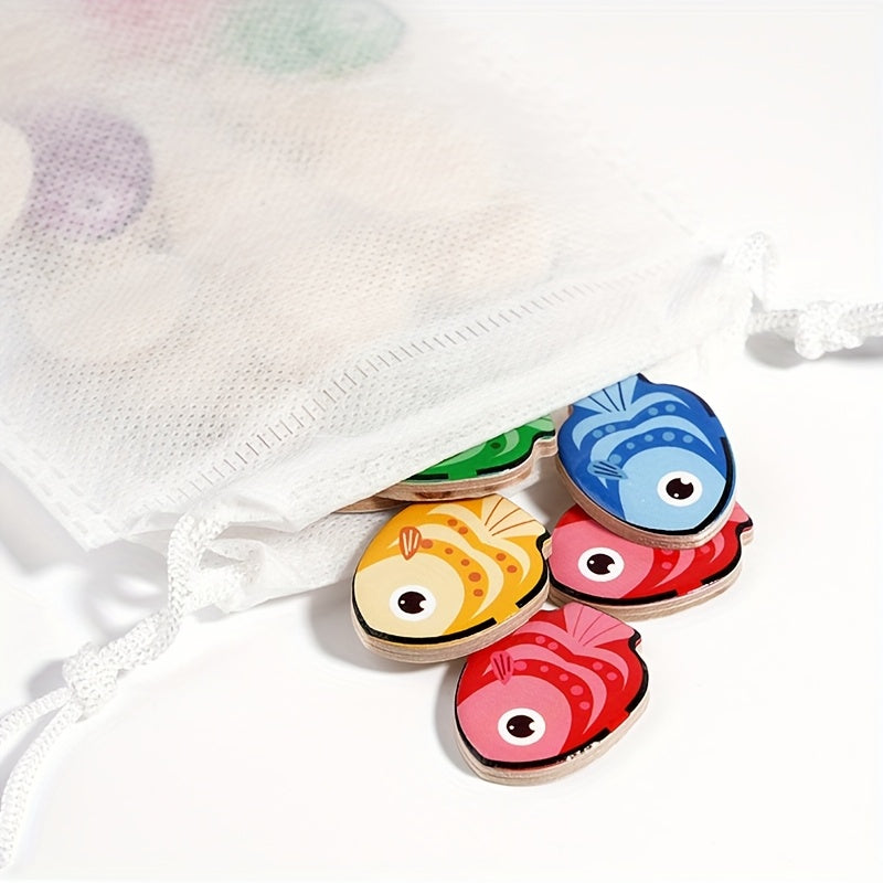Colorful Wooden Fish Game Find Direction Logic Training Toy with 30 Cards