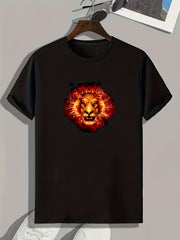 Burning Lion Print Men's Graphic T shirt