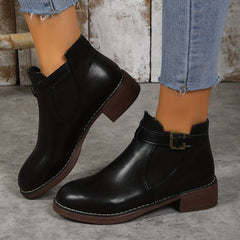 Chunky Heel Chelsea Boots with Buckle Strap Detail