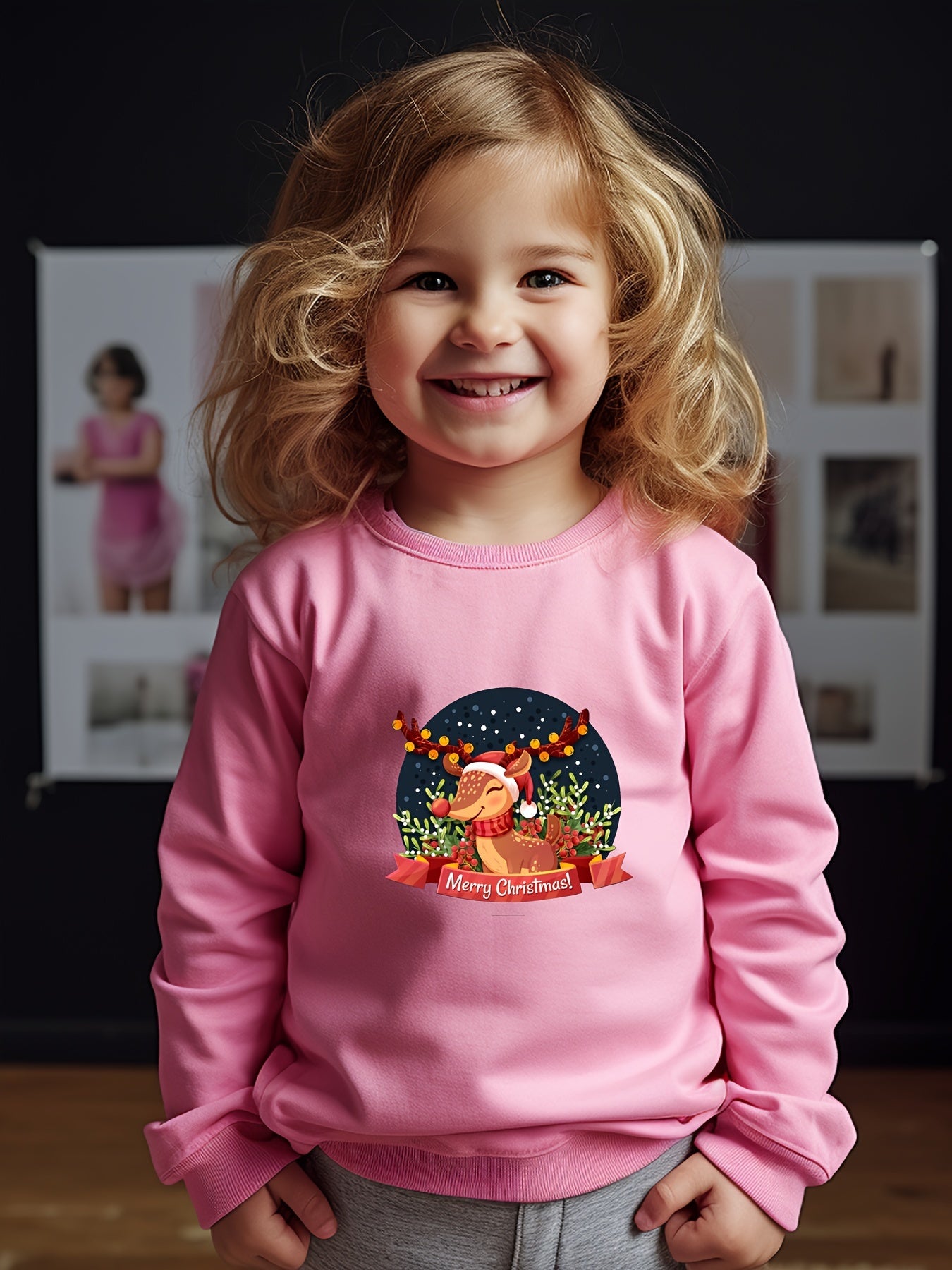 Lovely Reindeer In Christmas Night Crew Neck Sweatshirt