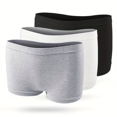 3 Pack Plus Size Seamless Boy Shorts Set Solid Medium Stretch Soft Panties
