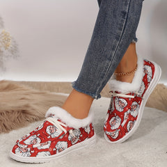 Christmas Santa Claus Pattern Warm Sneakers Comfortable Flat Shoes