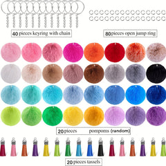 80pcs Faux Fur Ball Keychain Set With Tassel