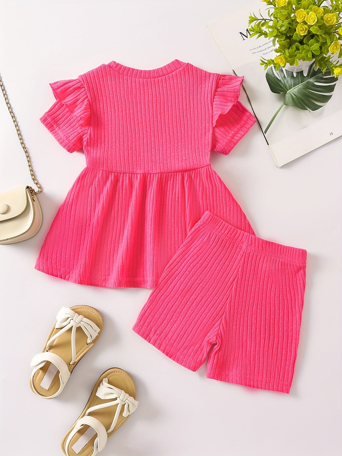Girls Ribbed Peplum Top & Shorts Set for Summer