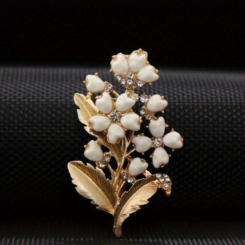 Matte Golden Shell Flower Brooch Sparkling Rhinestone Accents